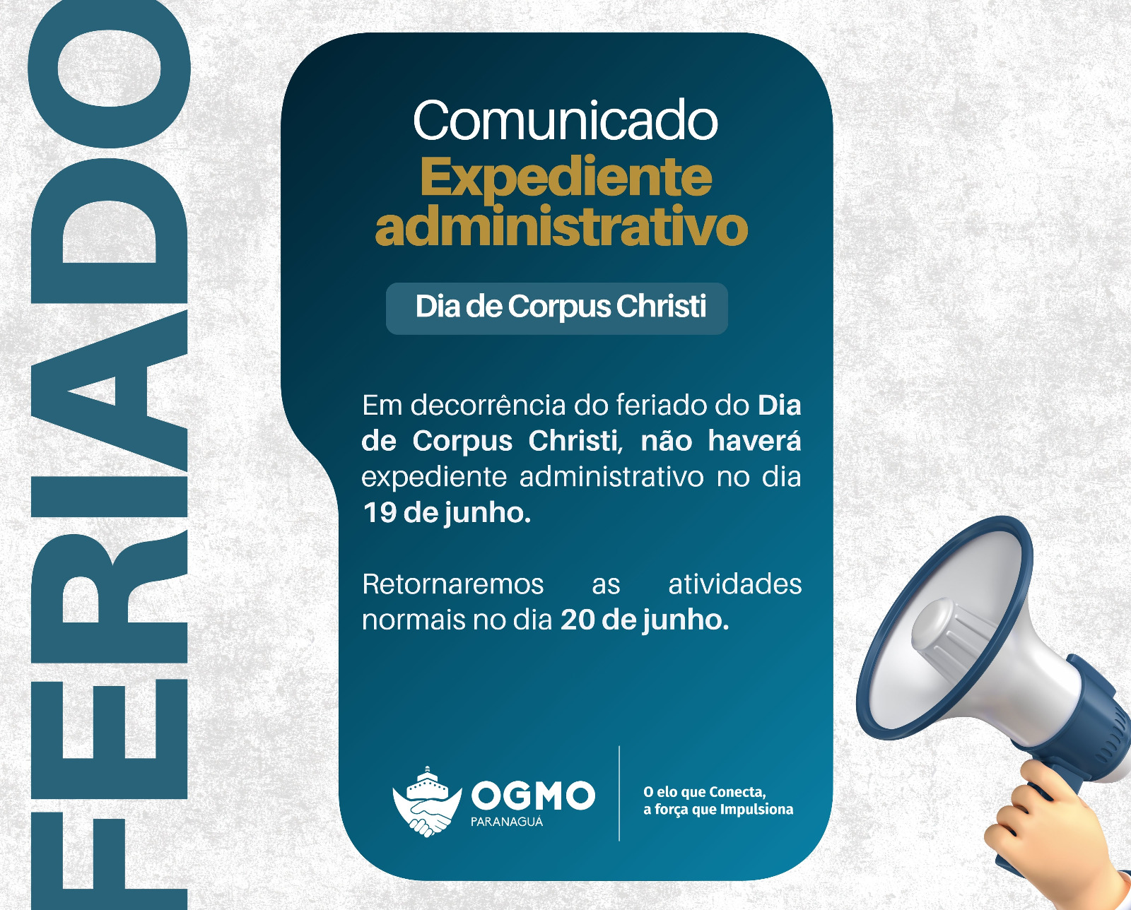 19/06 - Feriado de Corpus Christi