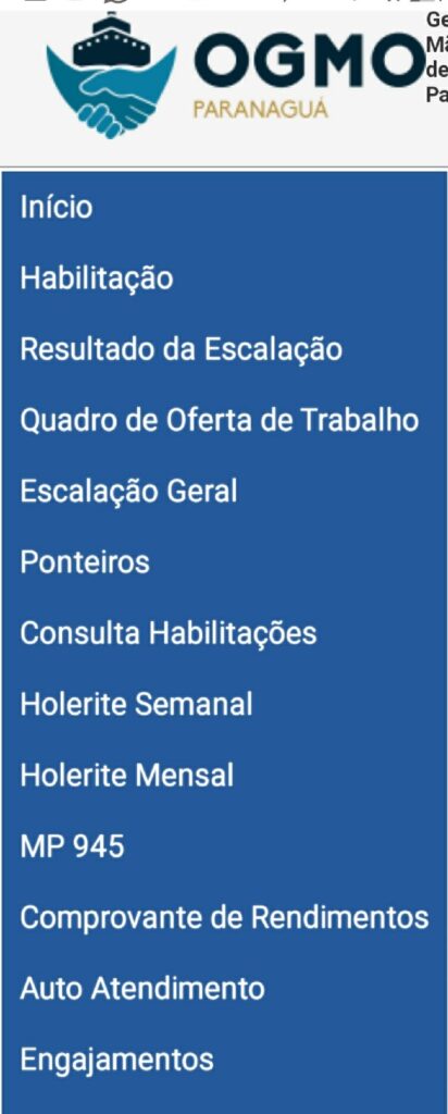 Layout do portal do Ogmo e links disponíveis